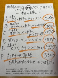 12月7日(日)お昼のメニュー