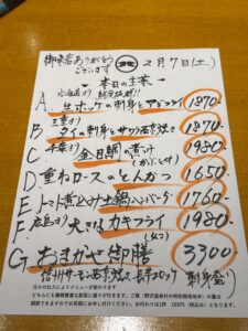 2月7日(土)お昼のメニュー