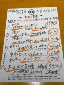 4月26日(日)お昼のメニュー